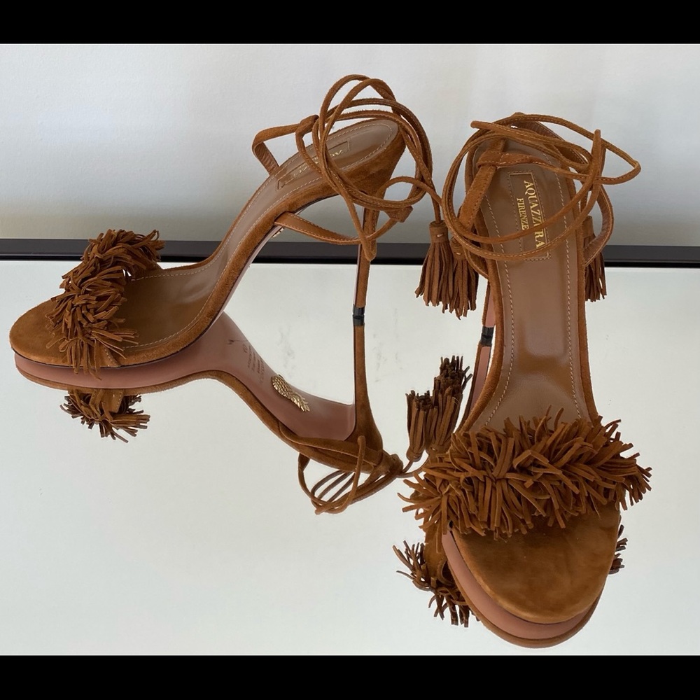 Aquazzura Suede Wild Things Fringe Ankle Wrap - Picture 2 of 7